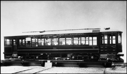 Missoula Street Railway Company # 50, Builders Photo of street car that served Missoula.  This trolley service ended in 1932 and No.50 has been under reconstruction for display at the Ft. Missoula Museum.