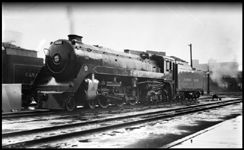 CPR 2840, 4-6-4 built by Montreal Locomotive Works dressed in a streamline jacket, at Toronto.