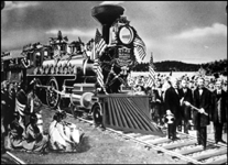 Copy of the scene showing the driving of the last spike at Gold Creek in 1883, with NP 154 as the central focus of the picture.