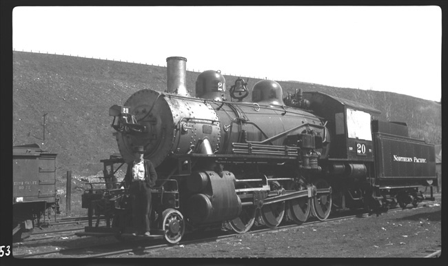 Class Y-1, NP 20, is stored at Missoula MT awaiting a pickup in business to resume switching duties.