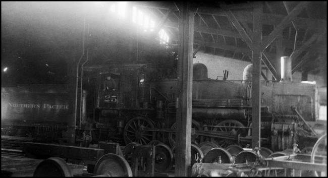 NP 345, a 4-6-0 10-Wheeler Class E-3, in the shop at Lewiston, Idaho.