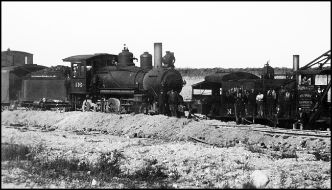 NP 416, a 2-6-0 Mogel Class D-5 Baldwin (former NP 587), with a work train at Deerwood, Minnesota.