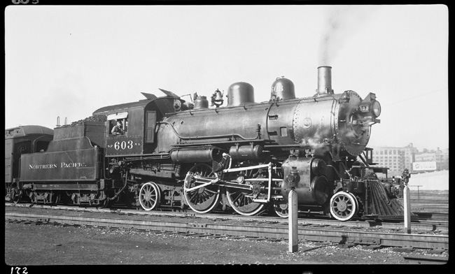 NP 603, Class N-1, coupled to baggage car with engineer in cab ready to pull