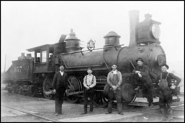 NP 957, an 0-6-0 6-Coupled SW Class K-1, at Livingston, Montana.
