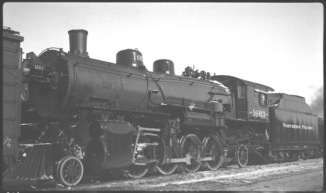 NP 1663, Class W-1 dead on freight track in Jamestown, ND after being rebuilt in a NP Shop.