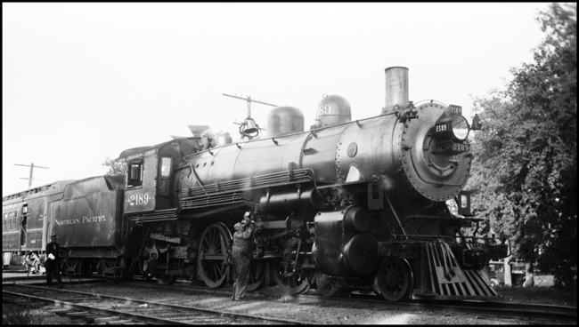 NP 2189, a 4-6-2 Pacific Class Q-4, being serviced at East Grand Forks, Minnesota.