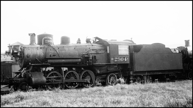NP 2304, a 2-6-2 Prairie Class T with boarded cab window, at Livingston, Montana.