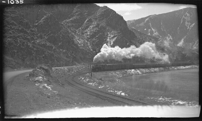 Closer view of Train No. 1, shown in RVN01032, Jefferson Canyon, Jefferson River, near Whitehall
