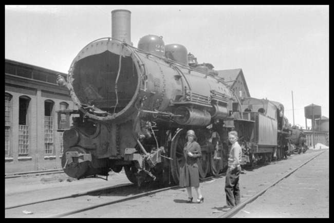 NP 2215, Class Q-4 at Livingston Backshop after being retrieved from a sideswipe accident were it hit NP 1562 at Homestake, MT