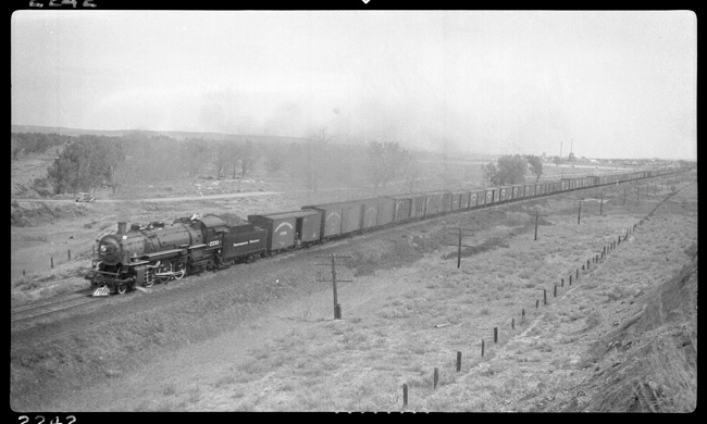NP 2231, Class Q-5 with train X2231W, 2 miles west of Glendive.  Engr. Thomsen, Condr. Elden.
