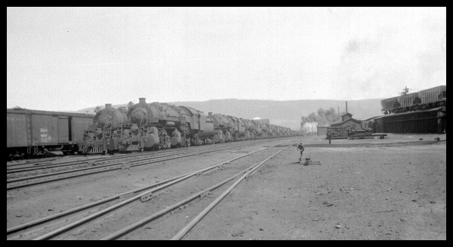 Two tracks of dead B&O mallets in storage at Cumberland, MD