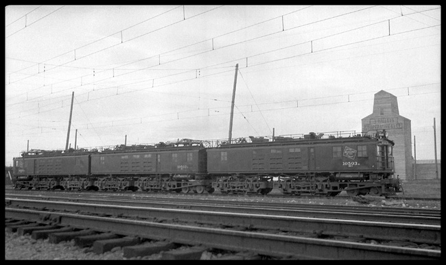 MILW 10503, three unit electric locomotive at Three Forks, MT.