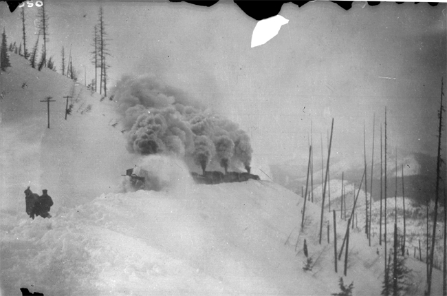 Rotary Plow working on 4% grade at Lookout, MT.  There appear to be three locomotives handling the plow