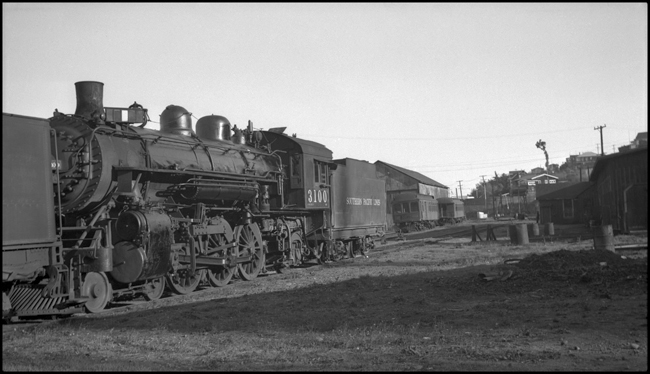 SP 3100  Ex EP&SW 140  Sausalito  1938  RWB Sausalito is the southern terminus of the Northwestern Pacific Railroad, at this time a subsidiary of the SP  The NWP often leased older and smaller SP power  It was largely a lumber hauler from Eureka in Mendocino County logging country to its interchange with the SP at Schellville, CA  Sausalito was the ferry terminal for passenger service
