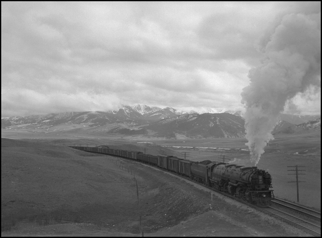 NP Extra 5106 West west of Livingston  3-27-41   5106 is a class Z-6 4-6-6-4 built by Alco at Schenectady in 1937  The men called them 