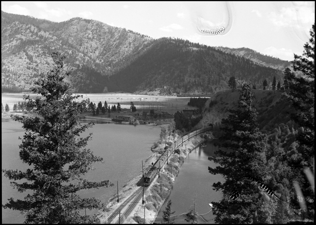MILW Train 1st No. 16 with Electric locomotive E-15 near Bonner, MT