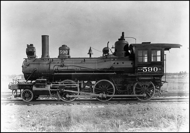 NP 590, Class D Mogel locomotive, photographed at Brainerd for the NP motive power book.  Former number was NP 327.