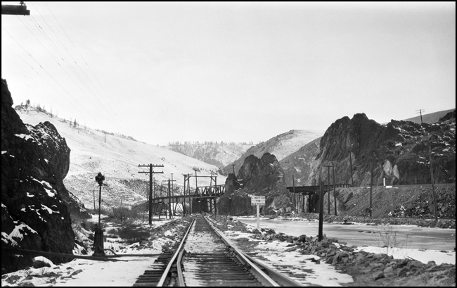 BAP bridge, NP and MILW tracks, landscape in Silver Bow Canyon, Durant, MT.