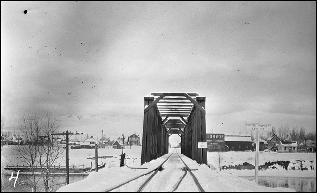 NP track, wood truss bridge, Missoula.