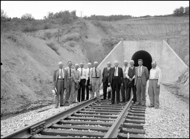 NP men at opening ceremony of new Bozeman Tunnel, Muir, Mt.