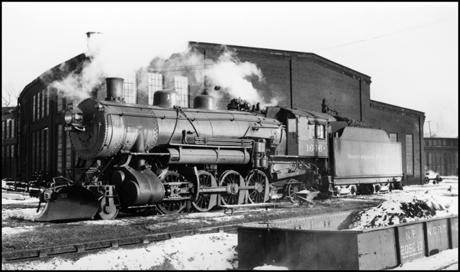 NP 1646, Class W rests outside Mississippi Street roundhouse.  Note this locomotive has a snow plow pilot.