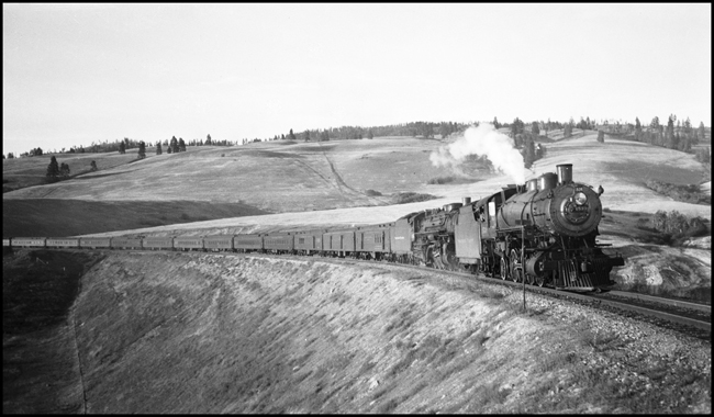 Train No.2 pulled by NP 1539, Class W, with Engr. Dickman and NP 2605, Class A, with Engr. Wilkins on O'Keefe fill between Nagos and DeSmet