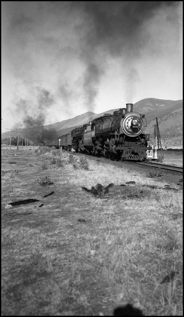 NP 2232, Class Q-5, Engr C. Wilson, and NP 2610, Class A, Engr Dickman, double heading on NP Train No. 2 at Evaro