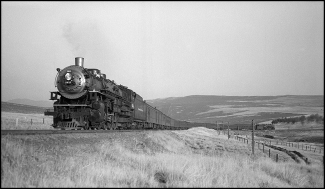 NP Train No. 1, with NP 2611, Class A, on the head end with Engr Melton, and NP 1808 Class W-3 on the rear end helper with Engr. Dickman 