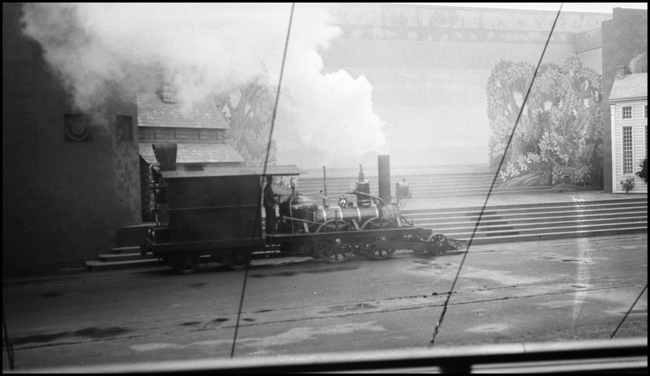 Stourbridge Lion locomotive crossing stage at 