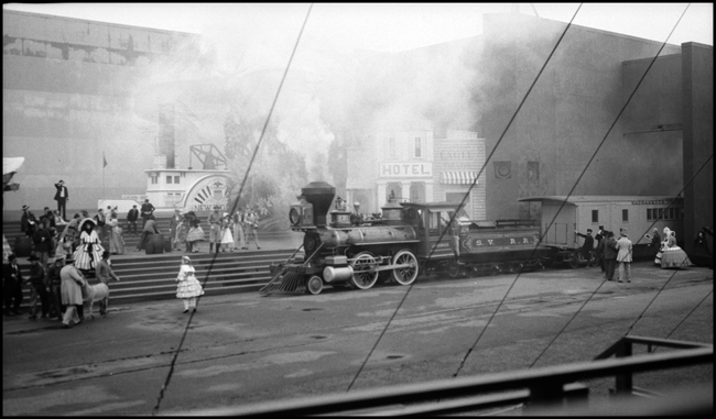 J W Bowker locomotive crosses stage at the 