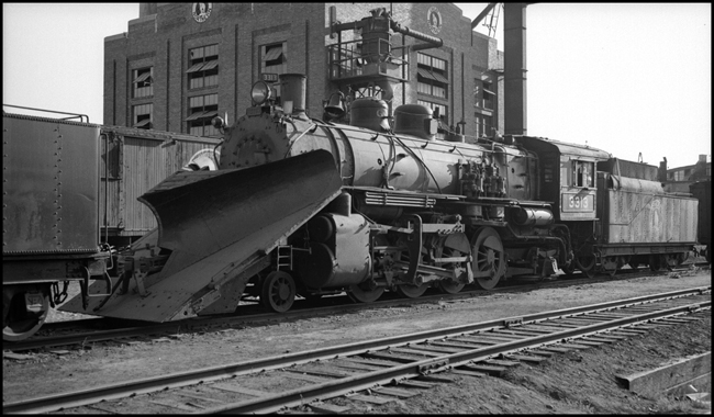 GN 3313, 2-8-2, with front mounted wedge snow plow at Whitefish MT