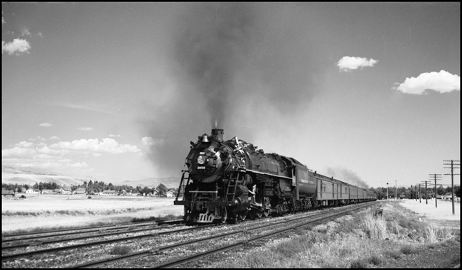 NP train No. 1 with NP 2650, Class A-2, Leaving Livingston, MT.
