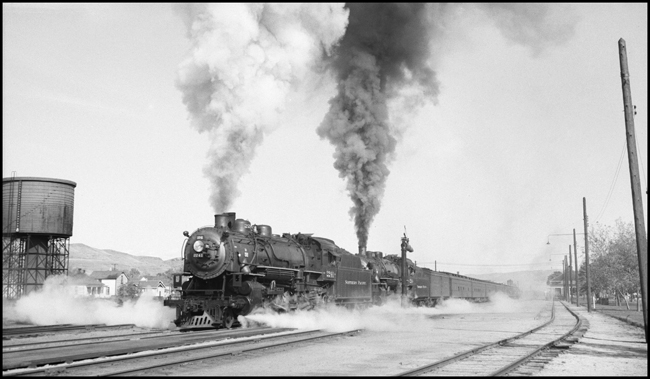NP Train 2nd No. 1 with NP 2241, Class Q-5 and NP 2246, Class Q-6 leaving depot at Livingston, MT.