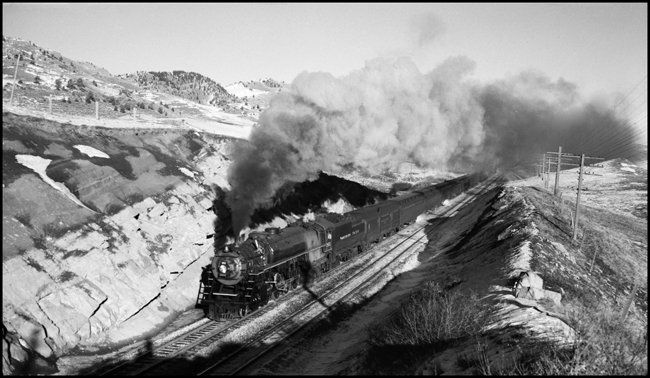 NP 2651, a 4-8-4 Northern Class A-2, at Muir MT approaching the Bozeman Tunnel with the second section of Train No. 1, the westbound North Coast Limited.
