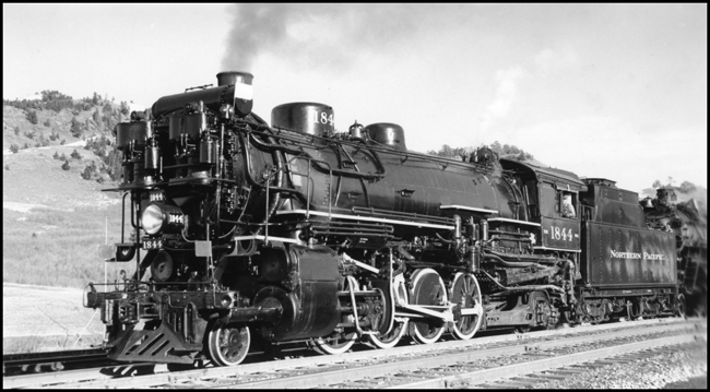 NP 1844, Class W-5, locomotive double heads a train close to Muir, MT 