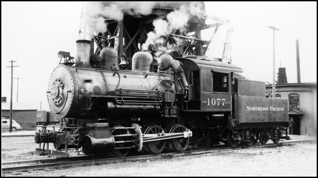 NP 1077, class L-9 outside Billings roundhouse/