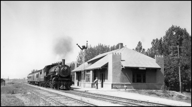 NP 2213, a 4-6-2 Pacific Class Q-4 with train No. 221 at the Trident, Montana depot