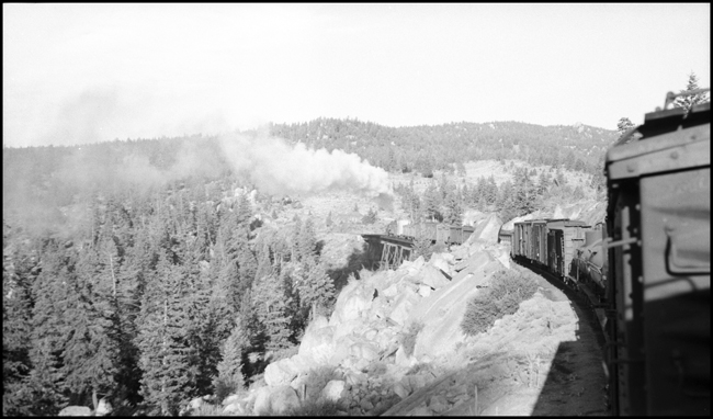 The view from the cupola of a caboose provides a different perspective on a freight train.  We are on a Laurel to Butte run, operating today as an extra.