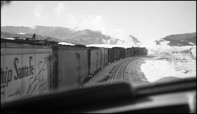 This a photo of the rear end and helper of the east bound train that was met at West End, by Test train GM754 on 11/2/1946.