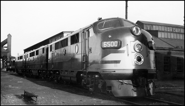 NP 6500, an F-3 EMD diesel Electric locomotive consist sitting outside Mississippi Street Diesel Shop