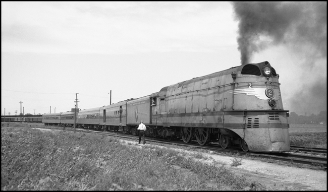 Westbound Milwaukee Road Midwest Hiawatha, class A 4-4-2 engine no. 2, Council Bluffs, IA.