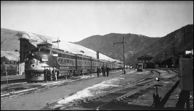 NP 1, NCL, with F-3 diesel 6503 (ABB) stands at Missoula.