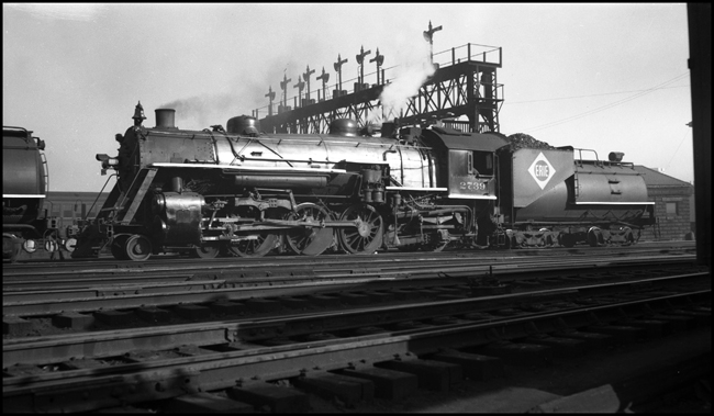 Erie 4-6-2 2739 and signal bridge, Jersey City.