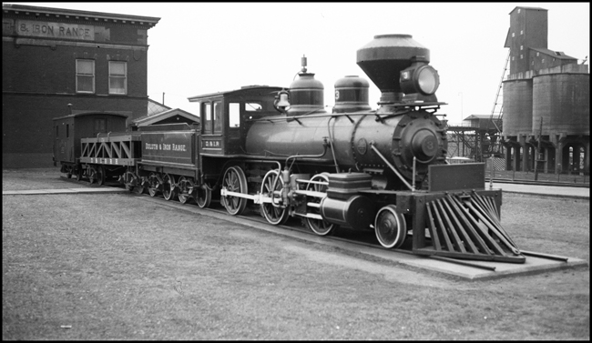 D&IR 2-6-0 No. 3 with a wood ore car and wood caboose on display at Two Harbors, MN.