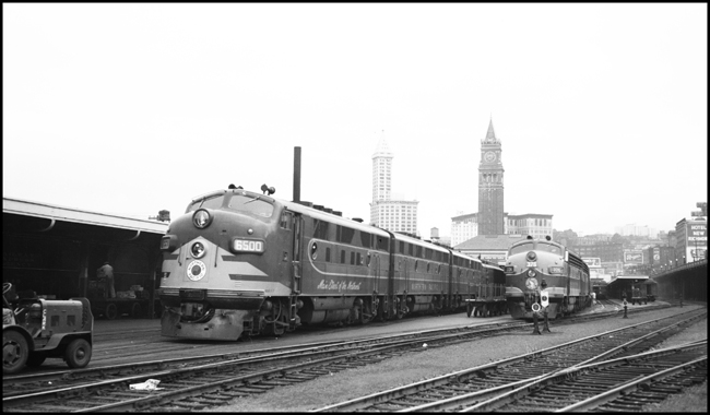 NP Train X4-6500 and GN #1-375 at rest in Seattle, WA