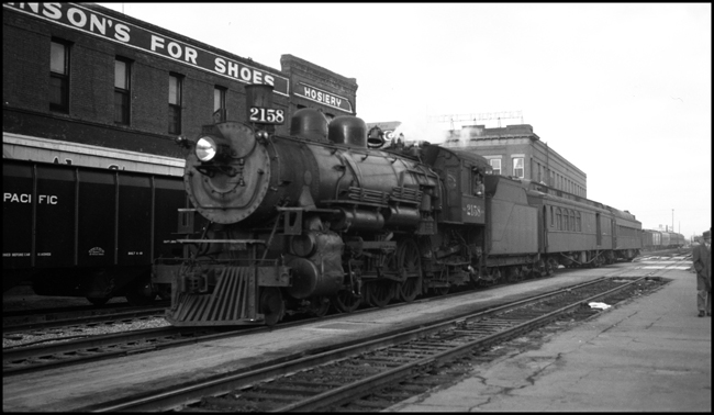NP Train No. 123 with NP 2158, Class Q-3 in downtown Fargo.
