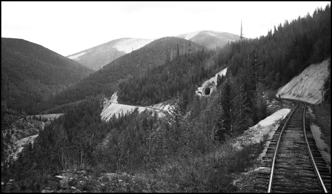 NP Right of Way with a tunnel in the distance near Borax, Montana.
