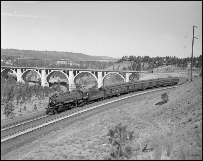 On this summer day in June 1951, Class Q-6 4-6-2 steamer #2256 is in charge of Train #311 the Spokane to Lewiston via Pullman, WA passenger manifest.