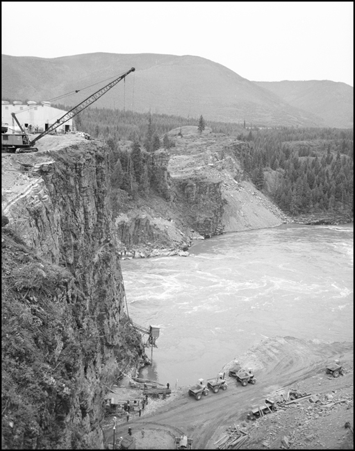 A view from NP #3 passing the construction site of Cabinet Dam across Cabinet Gorge in Cabinet, Idaho.
