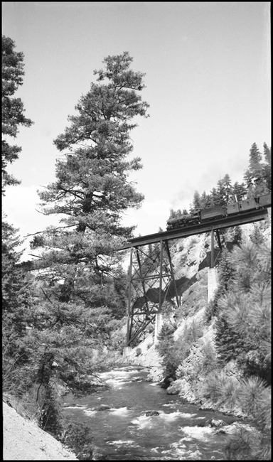 NP 1719, a 2-8-2 Mikado Class W-3 heads an east bound freight train on the Rivulet Trestle near Rivulet, Montana.